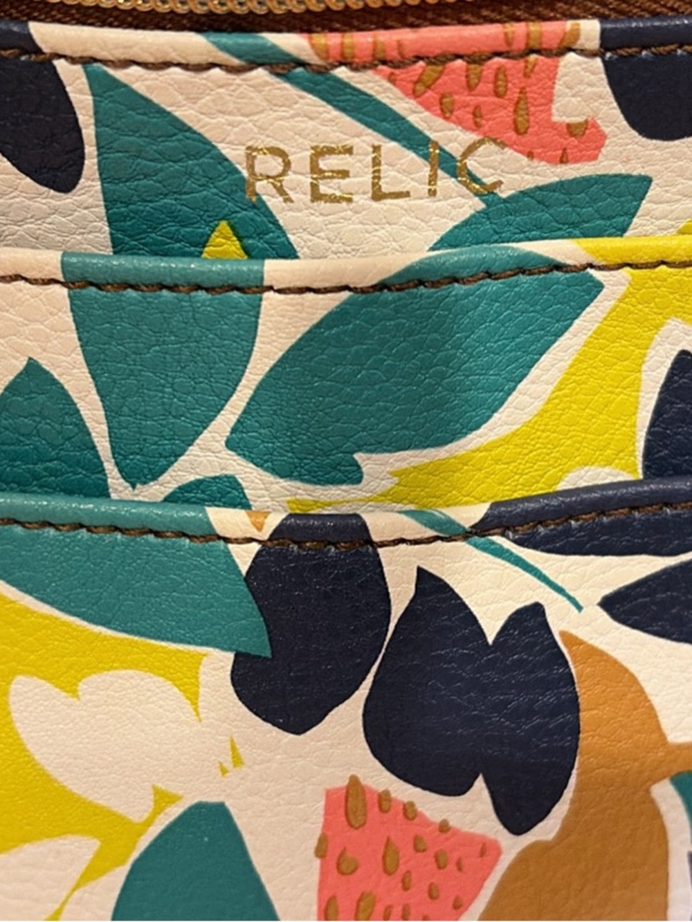 Relic Teal Navy Yellow Floral Crossbody Wallet